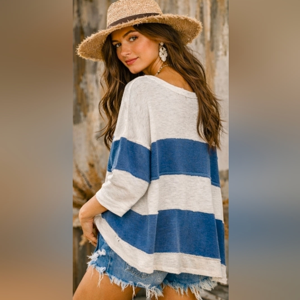 Terry- Oversized French Terry Top With Three Quarter Sleeves NWT 52.00